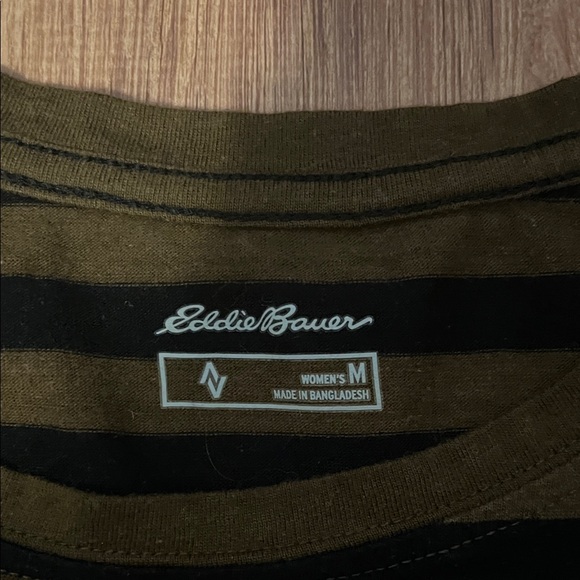 Eddie Bauer Olive and Black Striped Short Sleeve Tee Size Medium - Picture 2 of 5